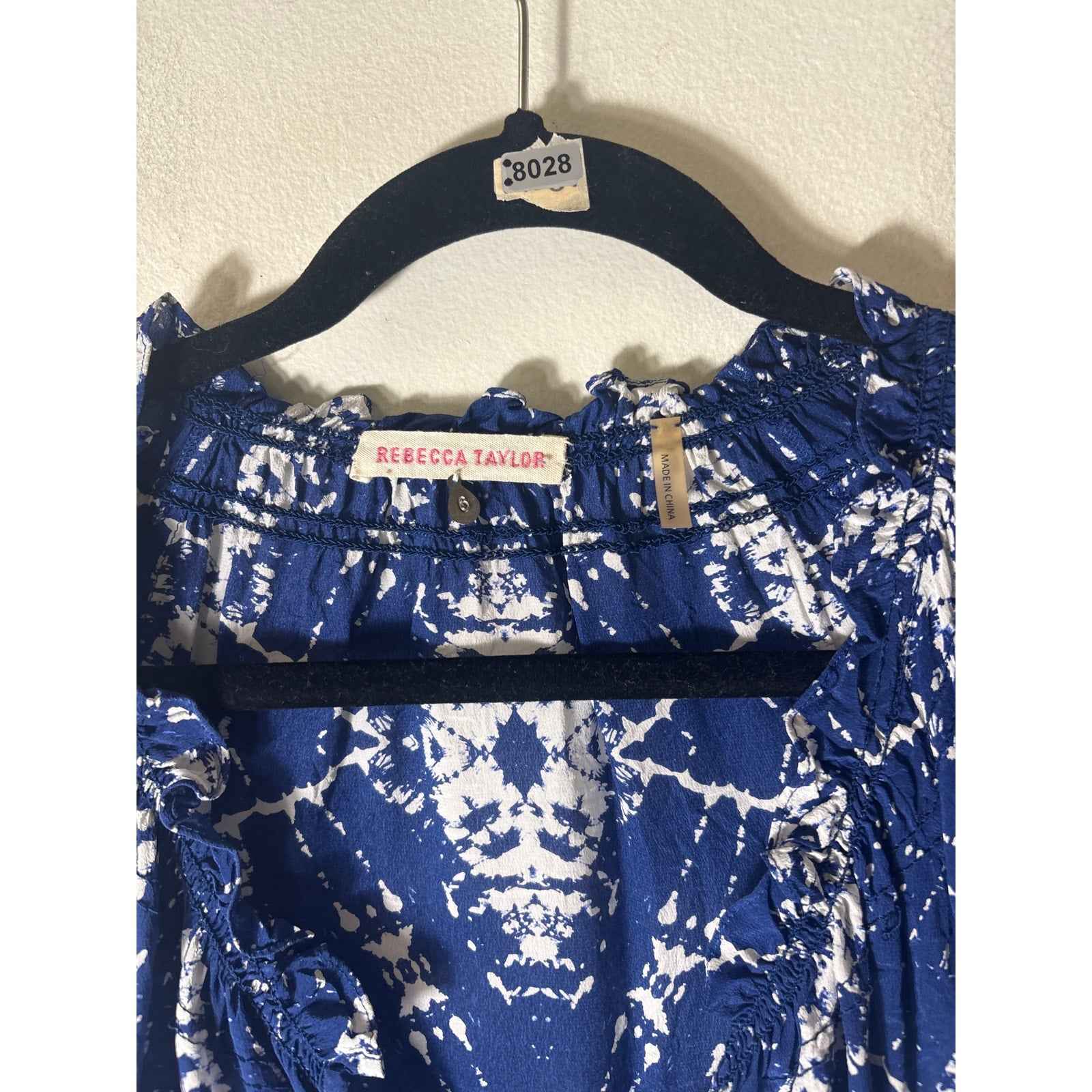 Rebecca Taylor Cobalt Blue White Long Sleeve V-Neck Tunic Sz 6