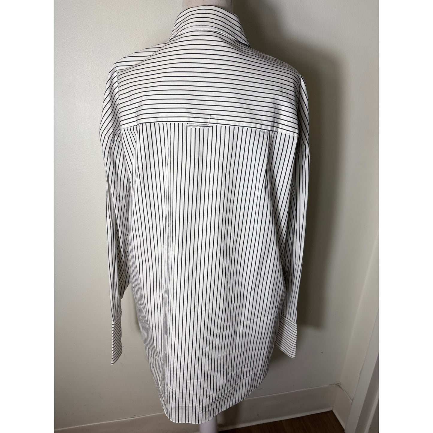 STAUD Off White Dark Gray Stripe Long Sleeve Cotton Button Up Shirt Sz S