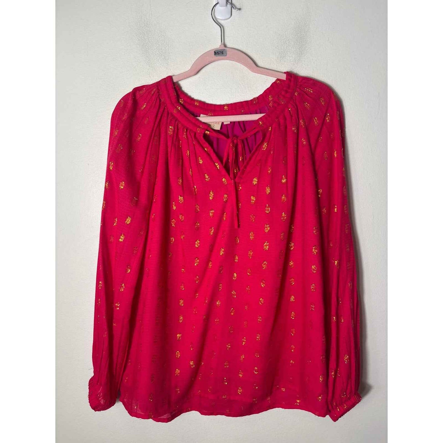 Rungolee Pink with Gold Eyelash Dots Blouse sz S