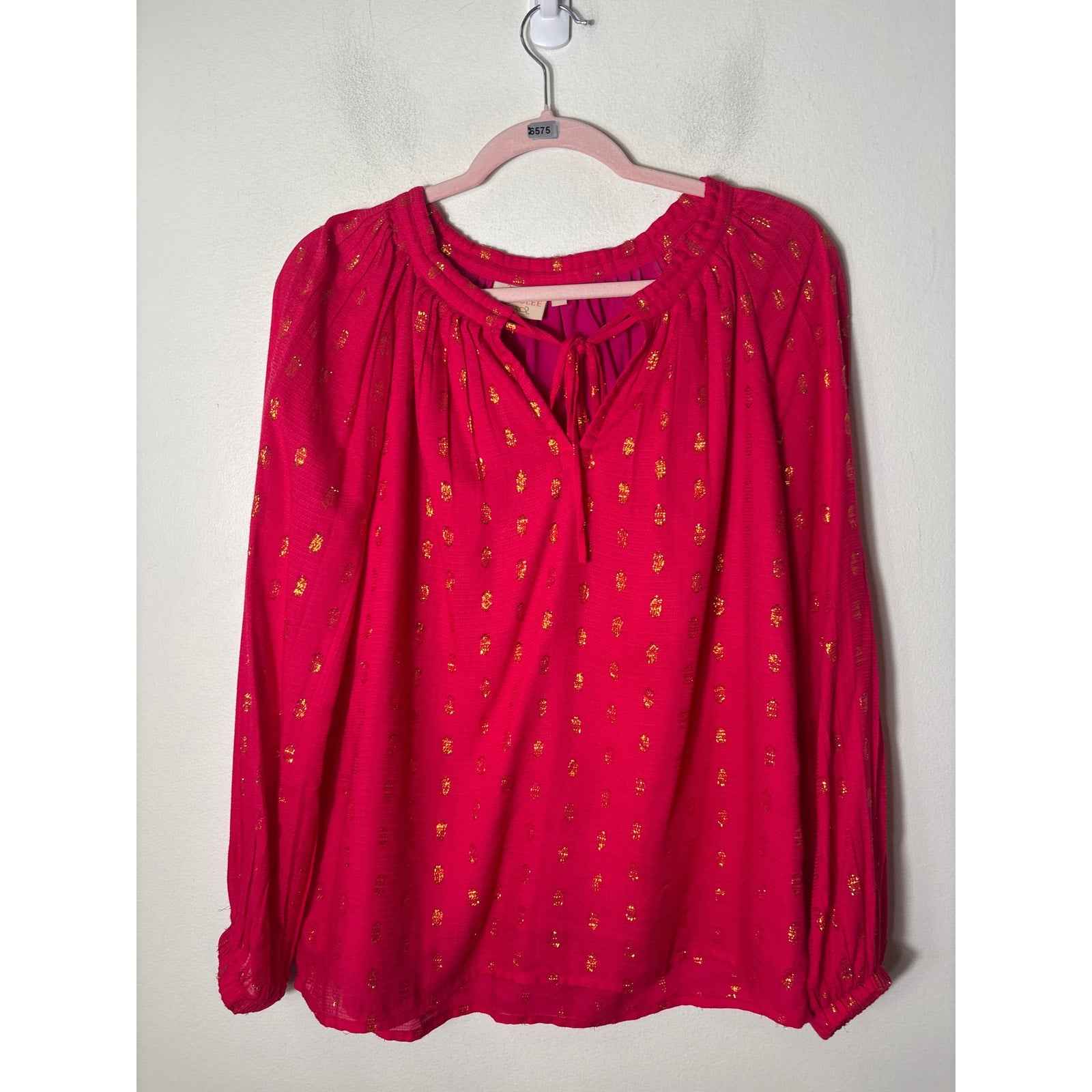 Rungolee Pink with Gold Eyelash Dots Blouse sz S