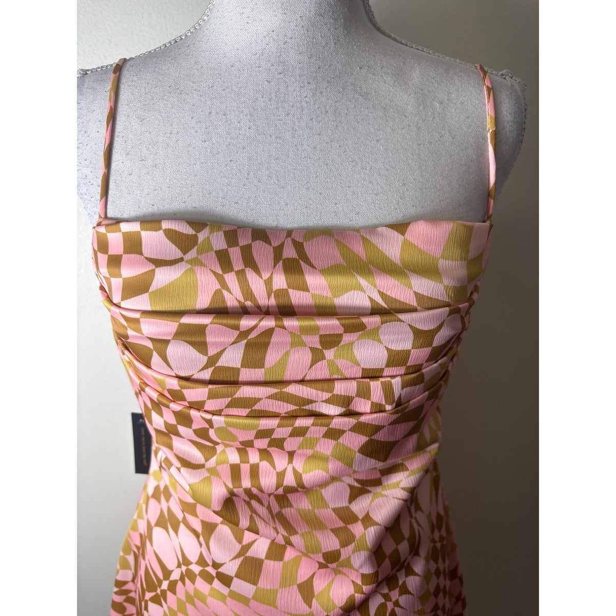 NWT AFRM Blush Checkerboard Spaghetti Strap Mini Dress Sz S