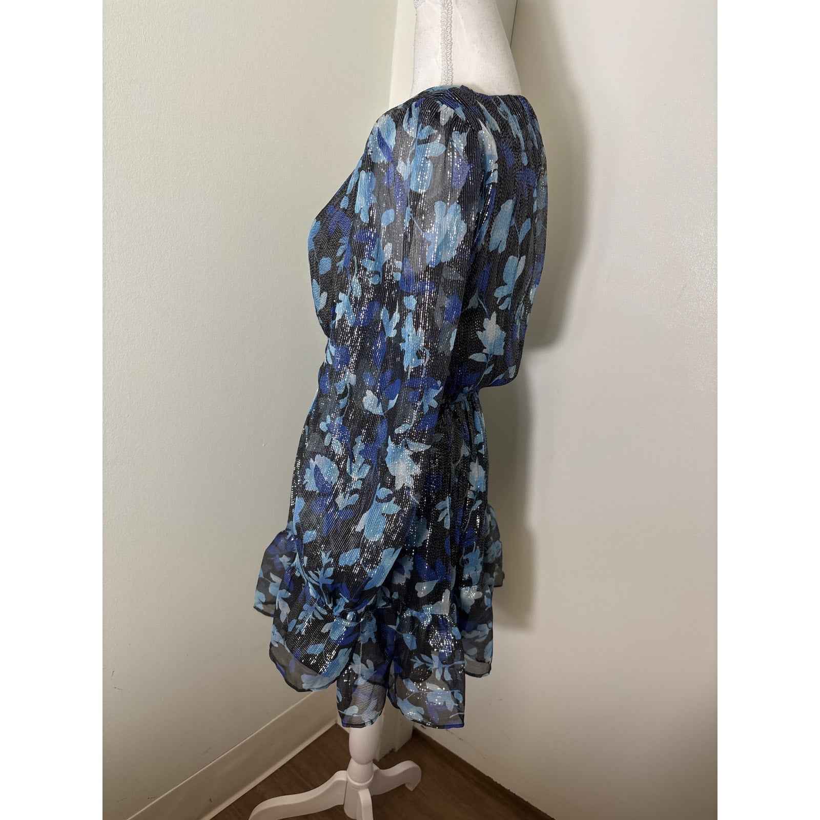 NWT Ramy Brook Black Blue Long Sleeve Lisbeth Dress Sz S