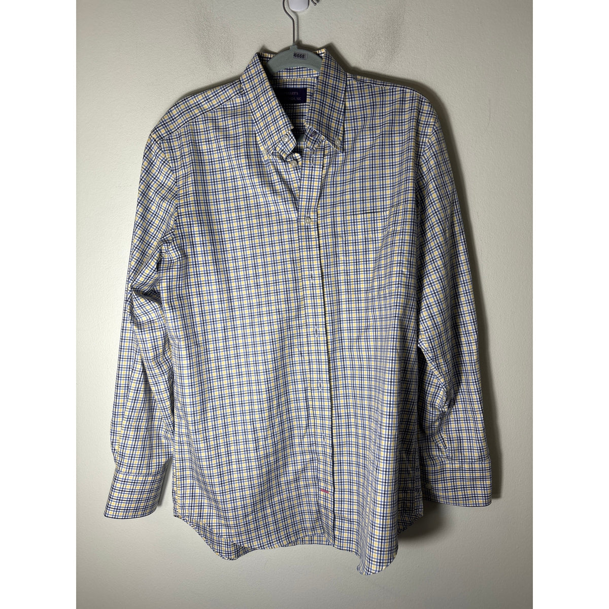 McCulley's Highslands NC Yellow and Blue Plaid Button up Shirt Sz M