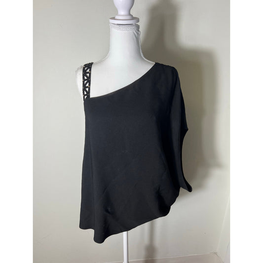 Ramy Brook Black Cocktail Beaded One Shoulder Asymmetrical Top Sz M
