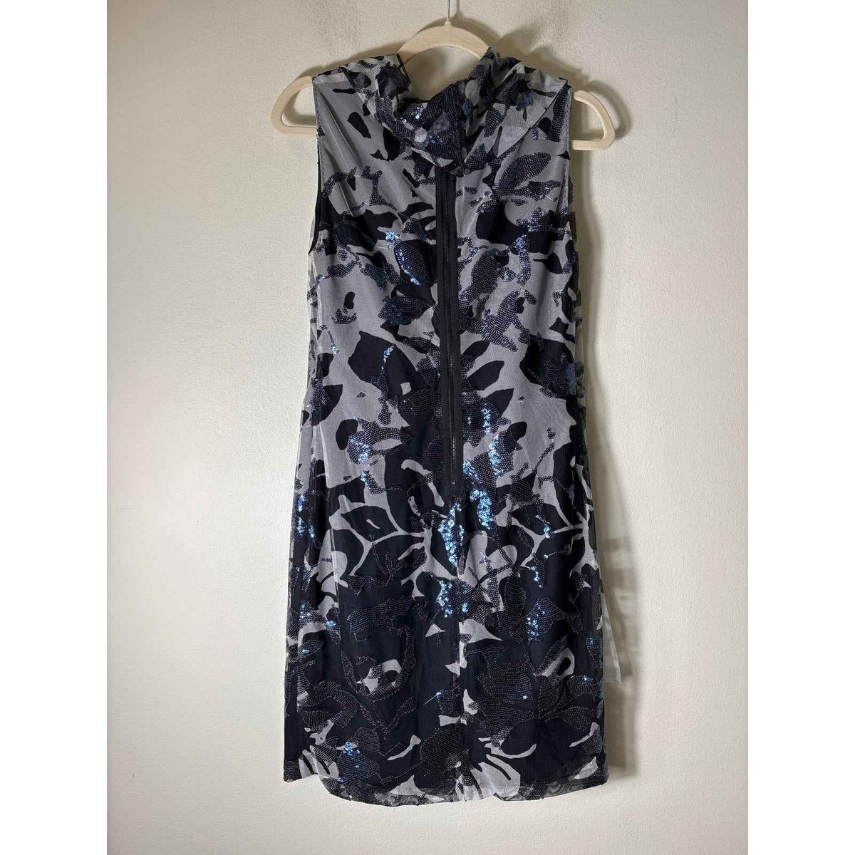 Elie Tahari Black Gray Sleeveless Sequin Midi Dress Sz 8