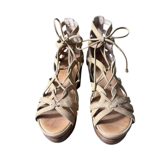 Gentle Souls Brown Cage Wooden Wedge Sandal Sz 7.5