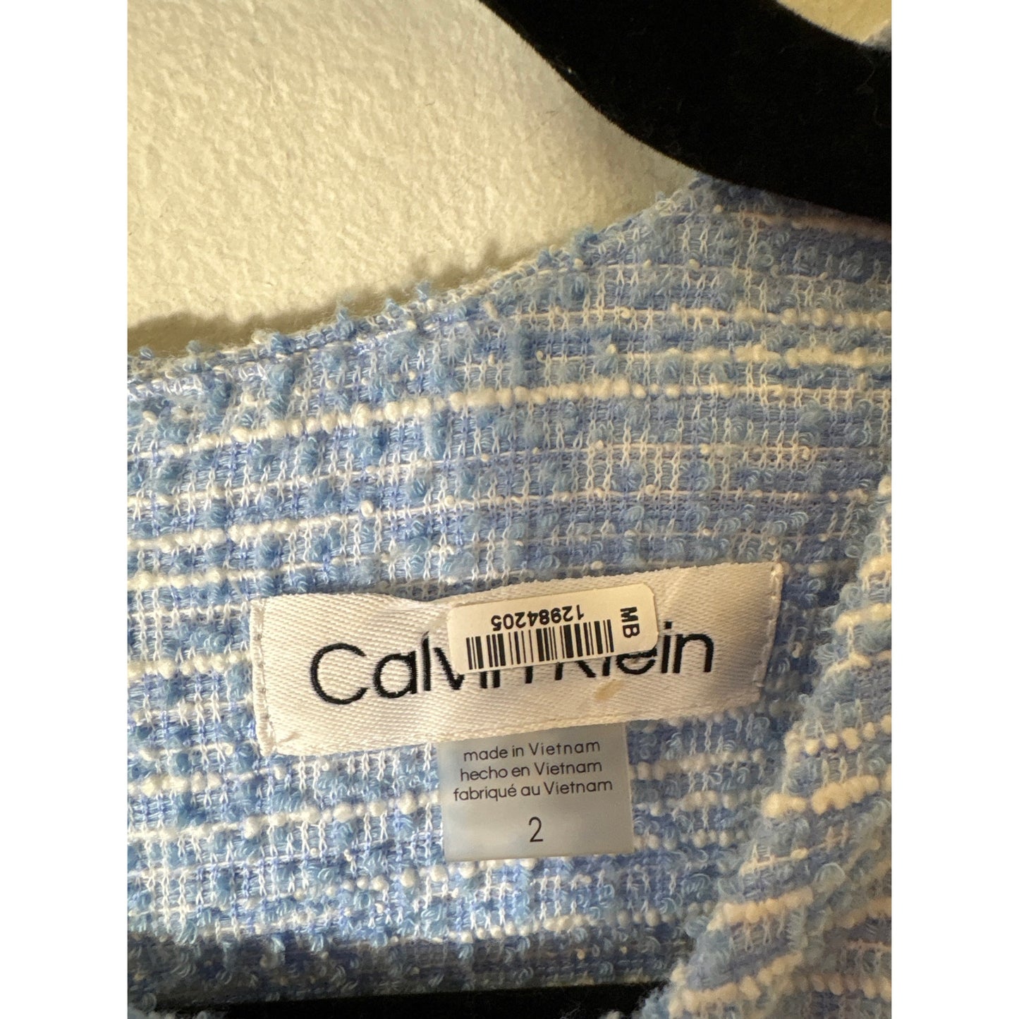 Calvin Klein Light Blue Short Sleeve Tweed Midi Sheath Dress Sz 2