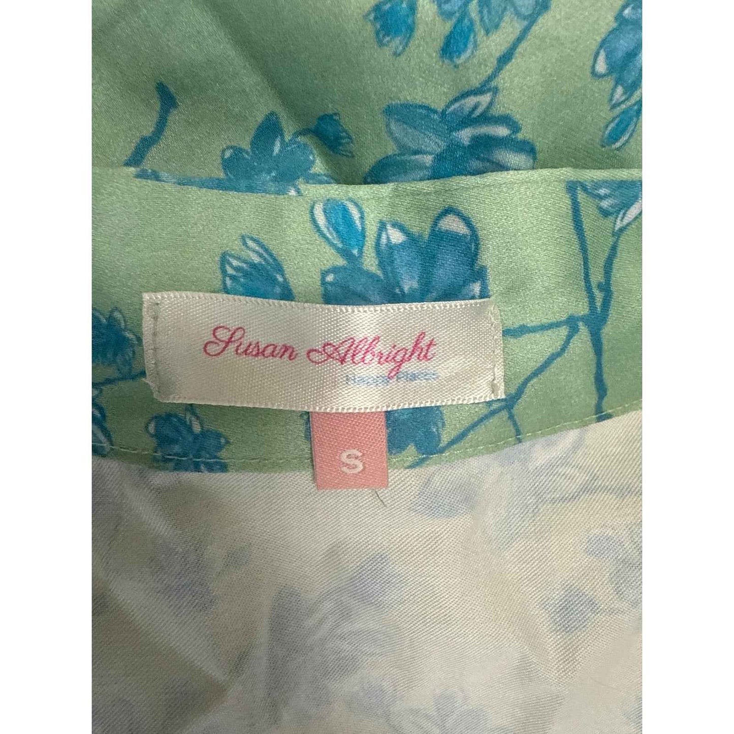 Susan Albright Huntington Green adn Teal Floral Dress Sz S