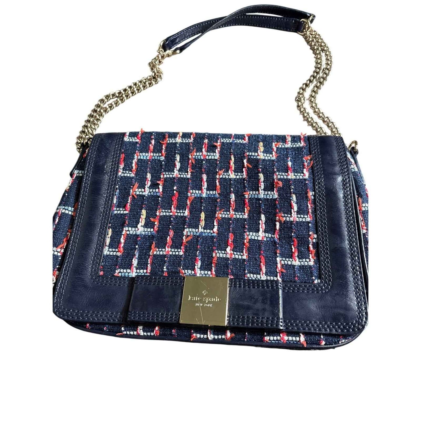Kate Spade Red White & Blue Foldover Chain Shoulder Bag Sz 11"x8"