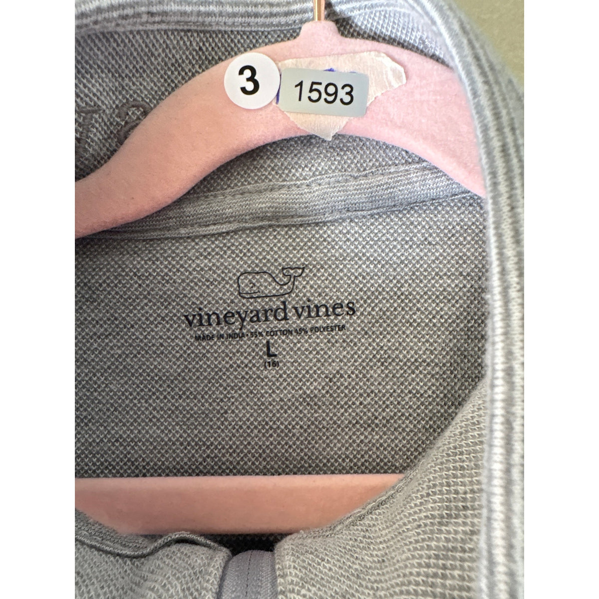 Boys Vineyard Vines Gray and Cream Stripe 1/4 Zip Pullover Sz L (16)