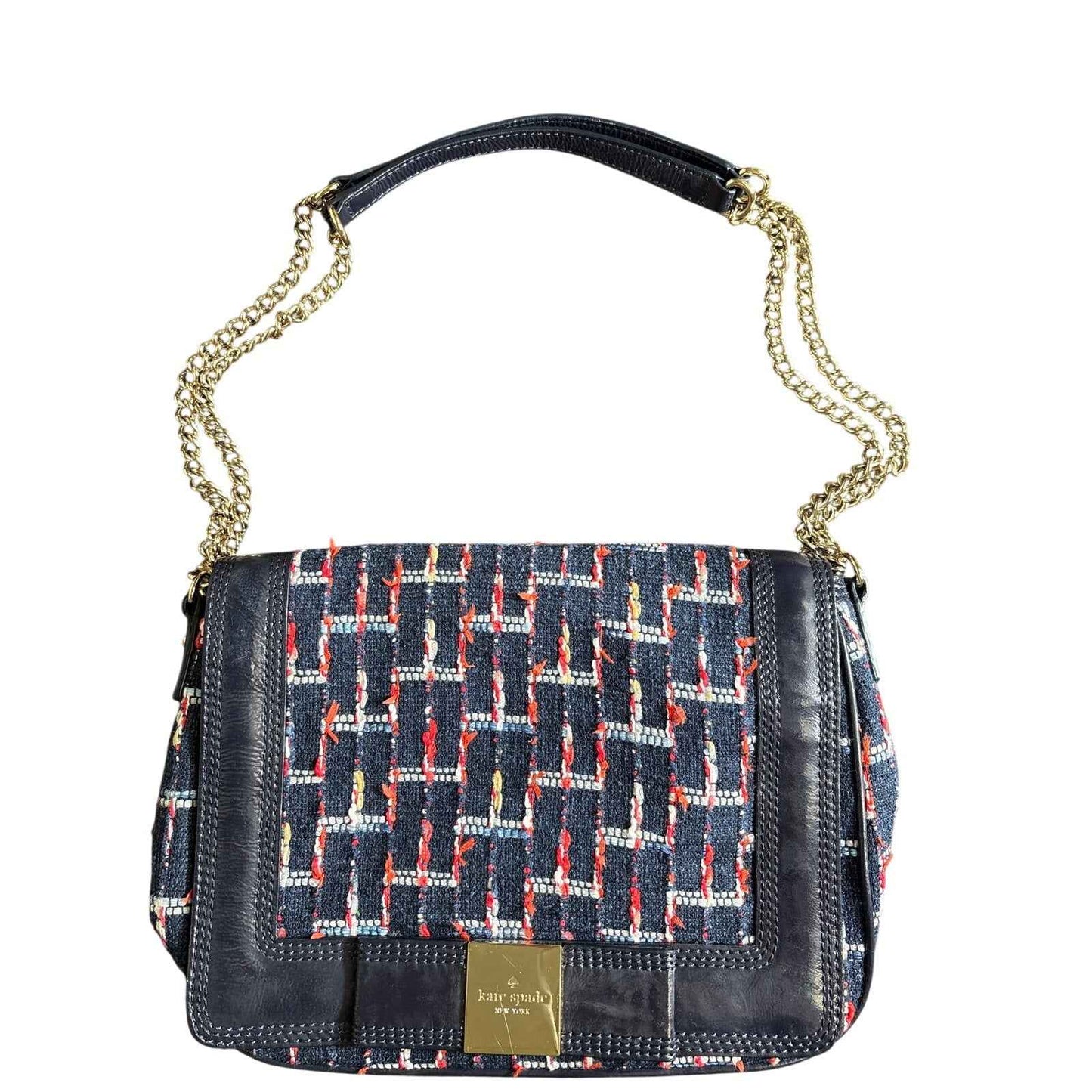 Kate Spade Red White & Blue Foldover Chain Shoulder Bag Sz 11"x8"