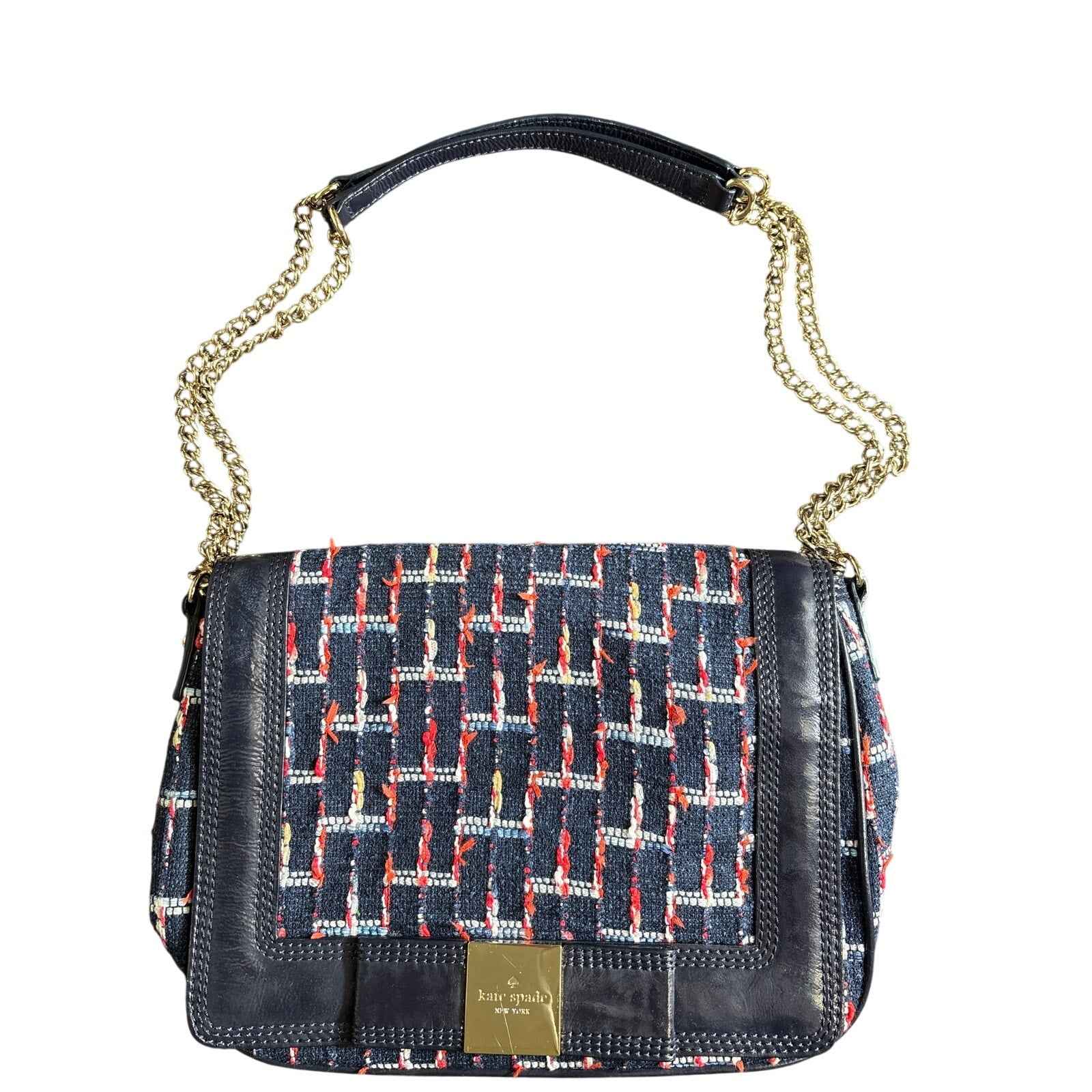 Kate Spade Red White & Blue Foldover Chain Shoulder Bag Sz 11"x8"