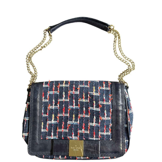 Kate Spade Red White & Blue Foldover Chain Shoulder Bag Sz 11"x8"