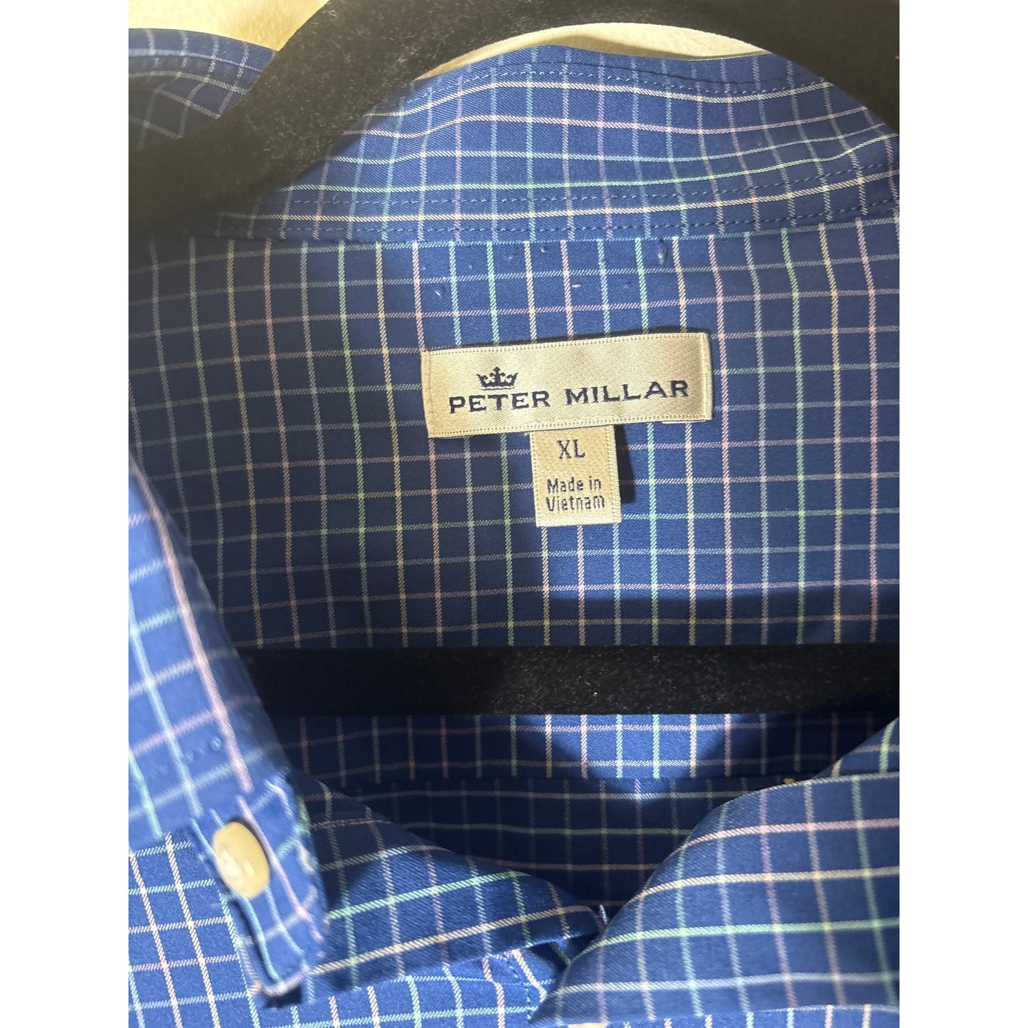 Peter Millar Bright Blue Plaid Long SLeeve Button UP Sz XL