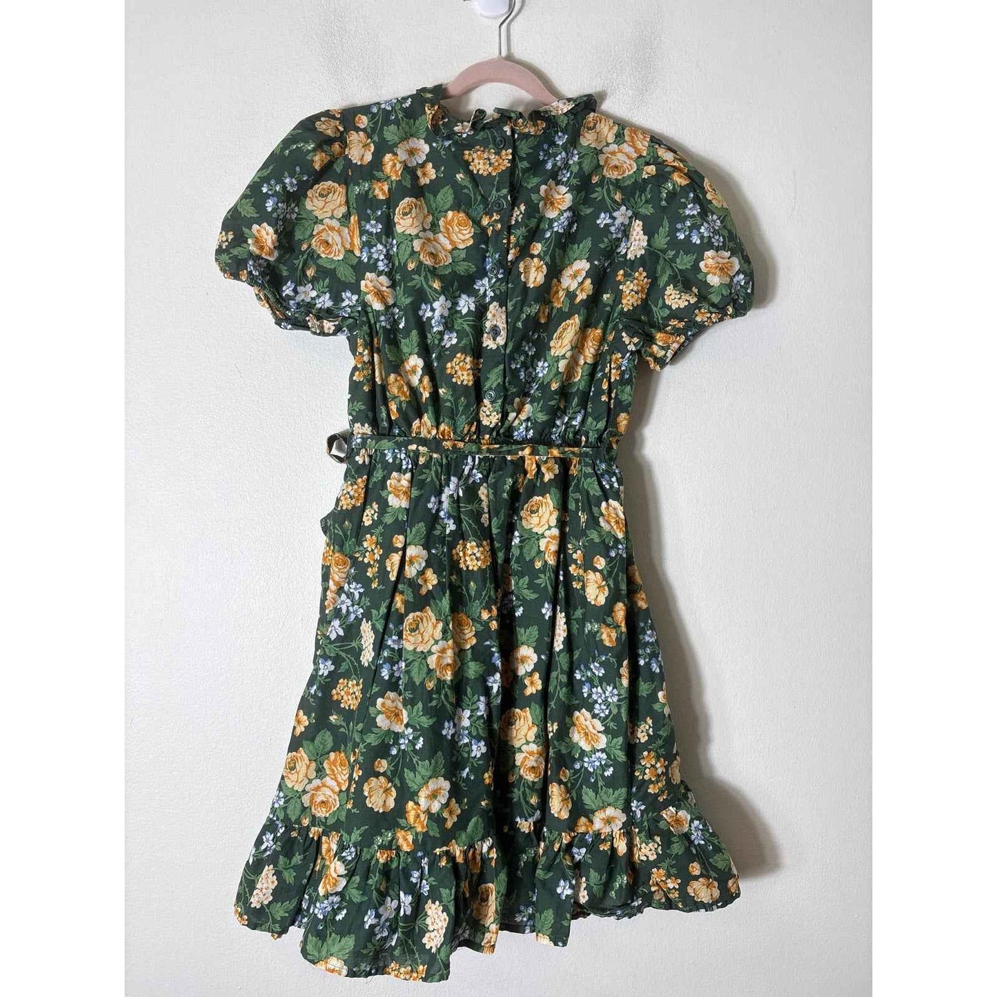 Girls Janie and Jack Green and Yellow Floral Puff Sleeve Dress Sz 14