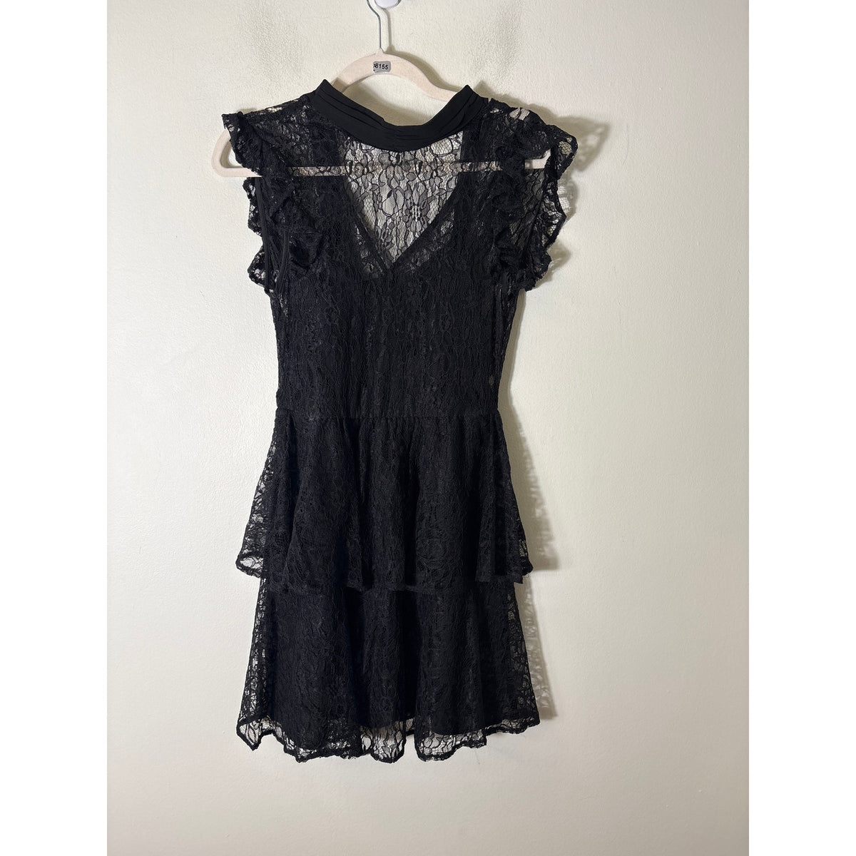BCBG Max Azria Black Lace Sleeveless Peplum Top Sz S