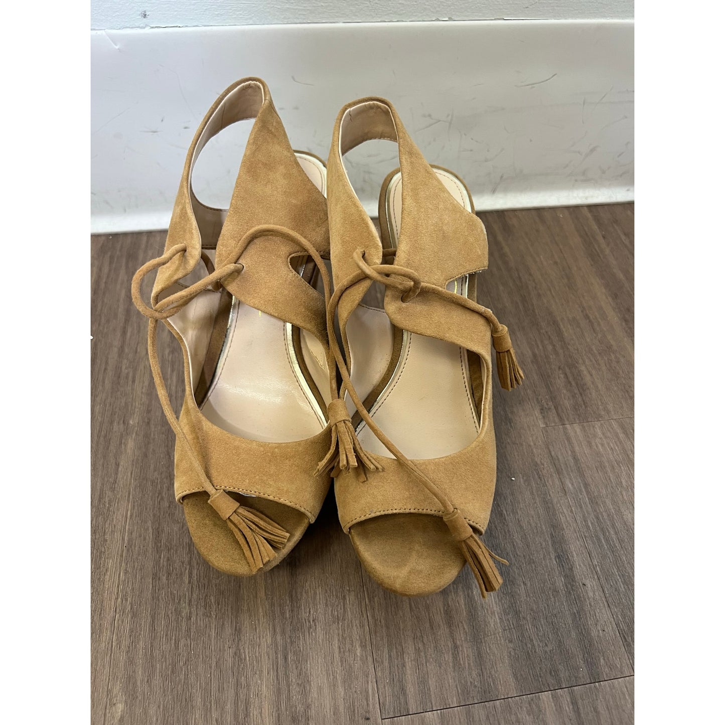 Jessica Simpson Camel Suede Platform Peeptoe Wedes Sz 7