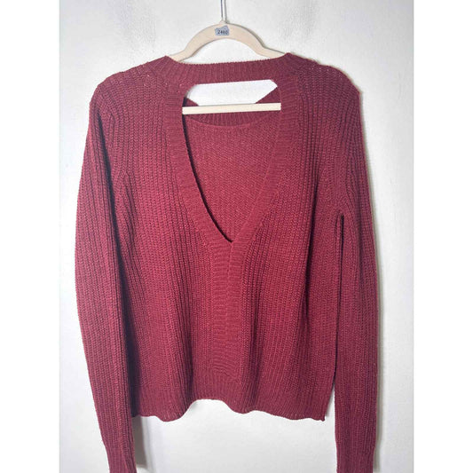 Jack Burgandy Cut Out Back Sweater Sz S