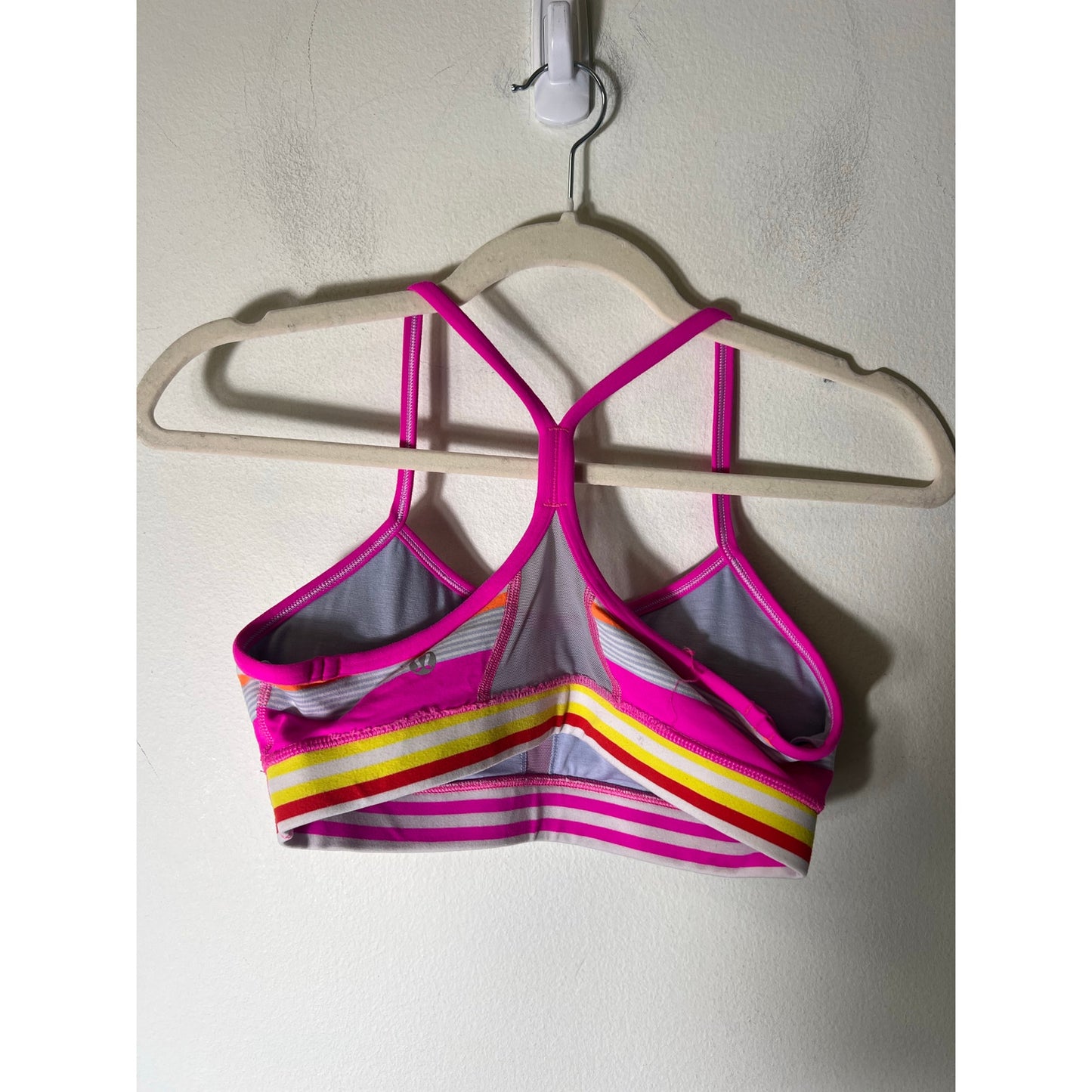 Lululemon Neon Pink Stripe Athletic Bra Sz S