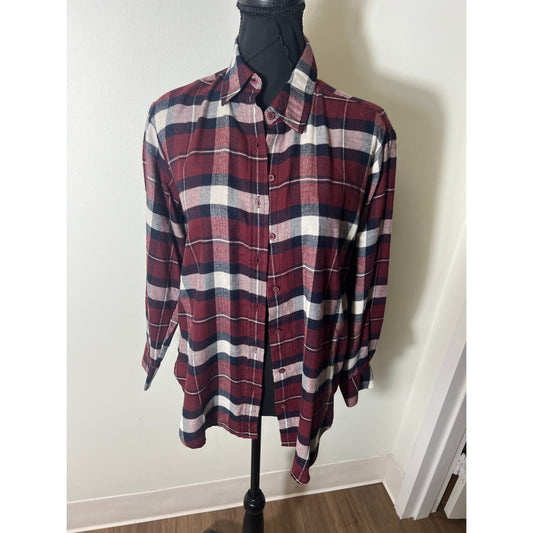 NWT Banana Republic Red Navy Long Sleeve Plaid Button Up Sz XXS