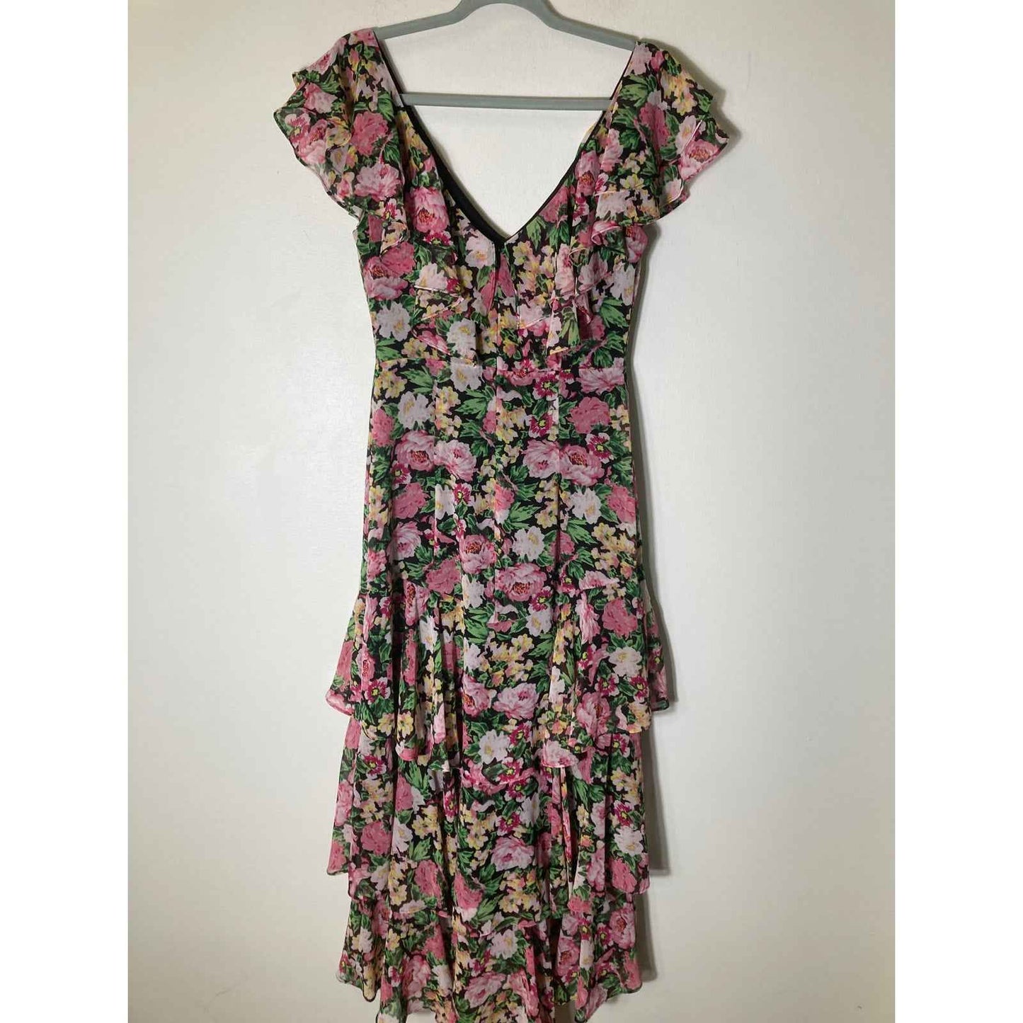 WAYF Pink Floral Flutter Sleeve Special Occasion Maxi Dress Sz S