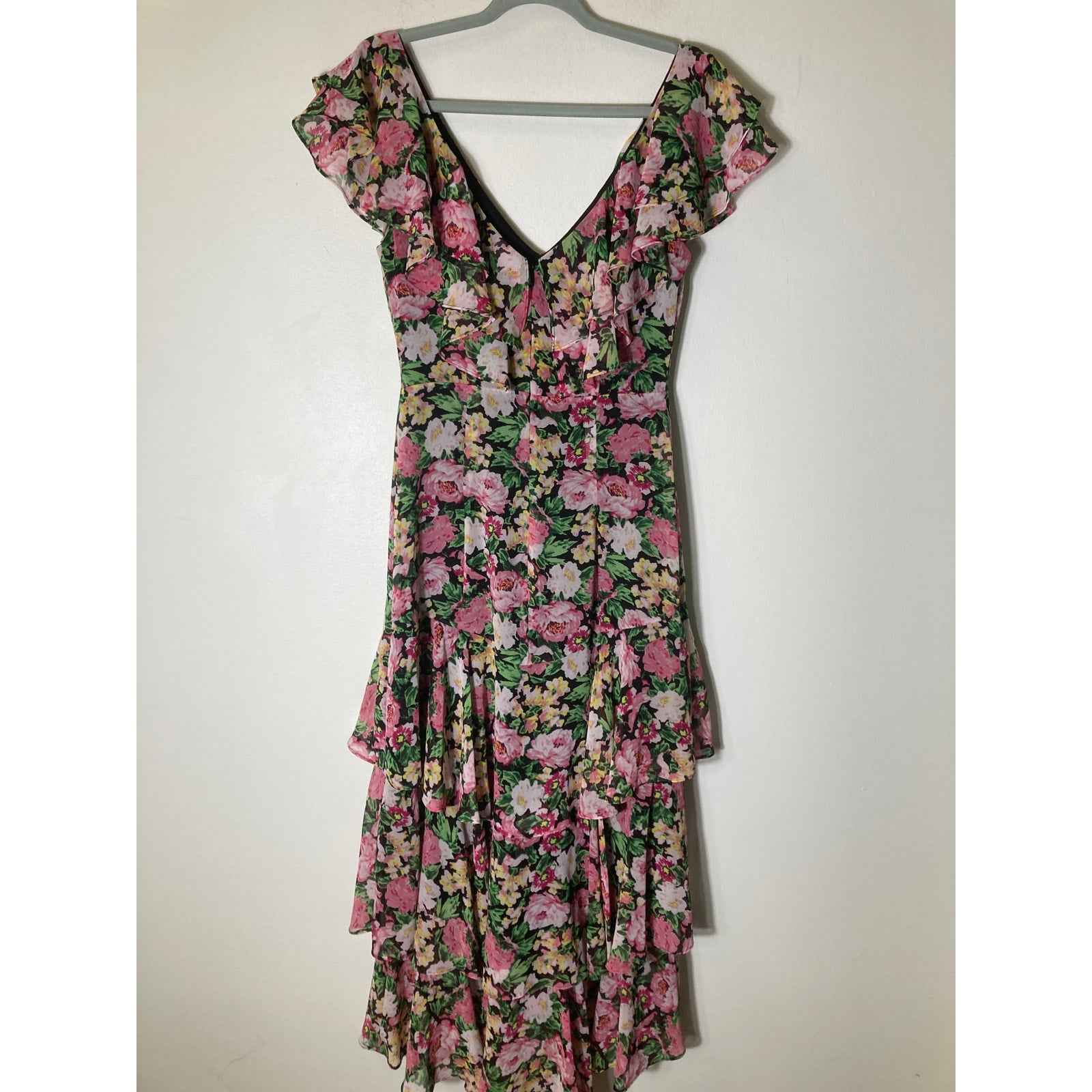 WAYF Pink Floral Flutter Sleeve Special Occasion Maxi Dress Sz S