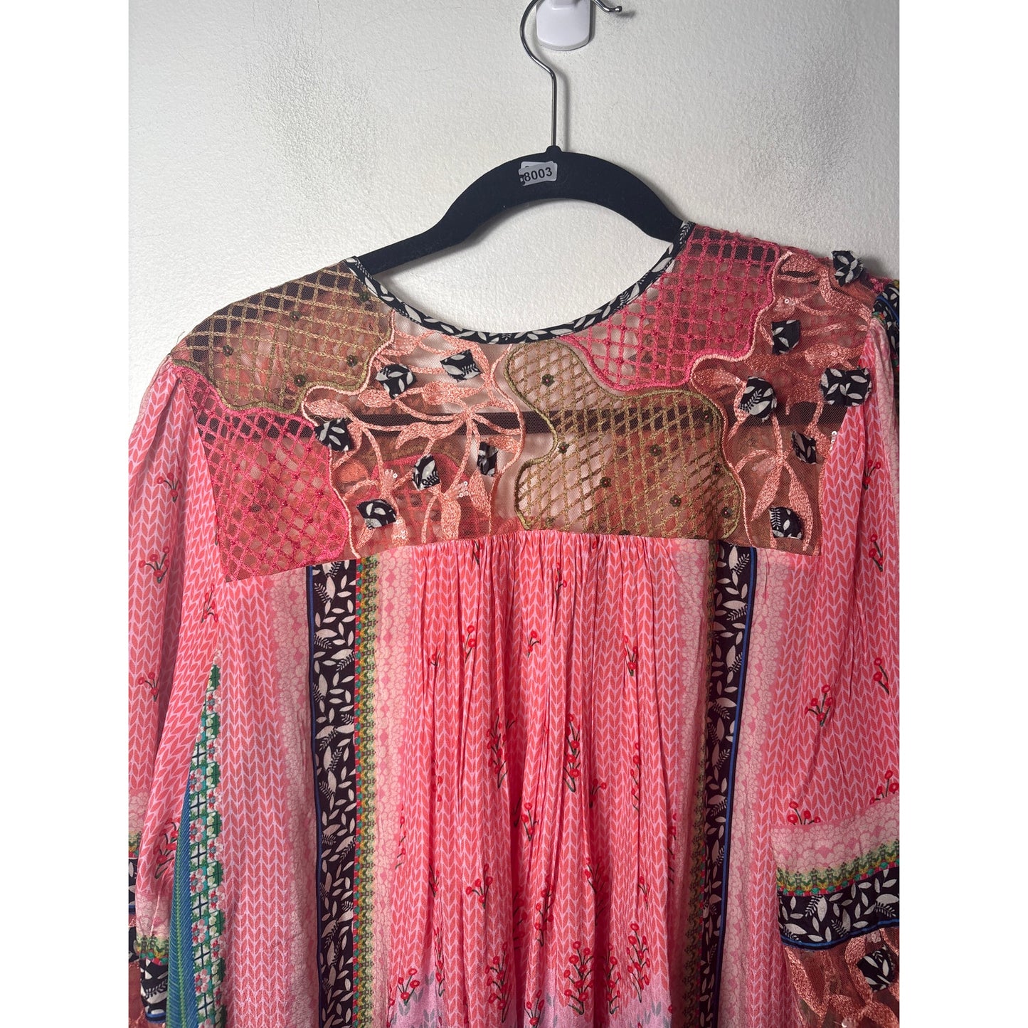BHANUNI by JYOTI.... Pink Long Sleeve Babydoll Embroidered Tunic Sz S