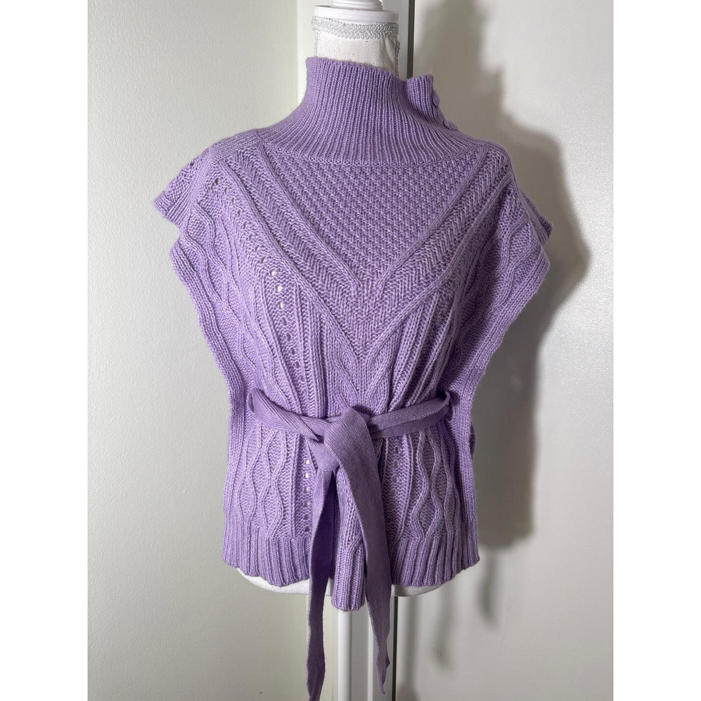 Marie Oliver Purple Cap Sleeve Knit Mock Neck Sweater Sz S