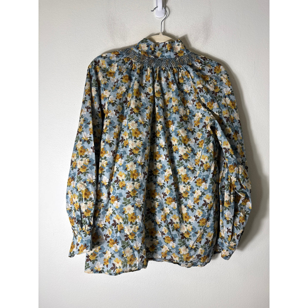 Ann Mashburn Light Blue Floral Long Sleeve Cotton V-Neck Top Sz S