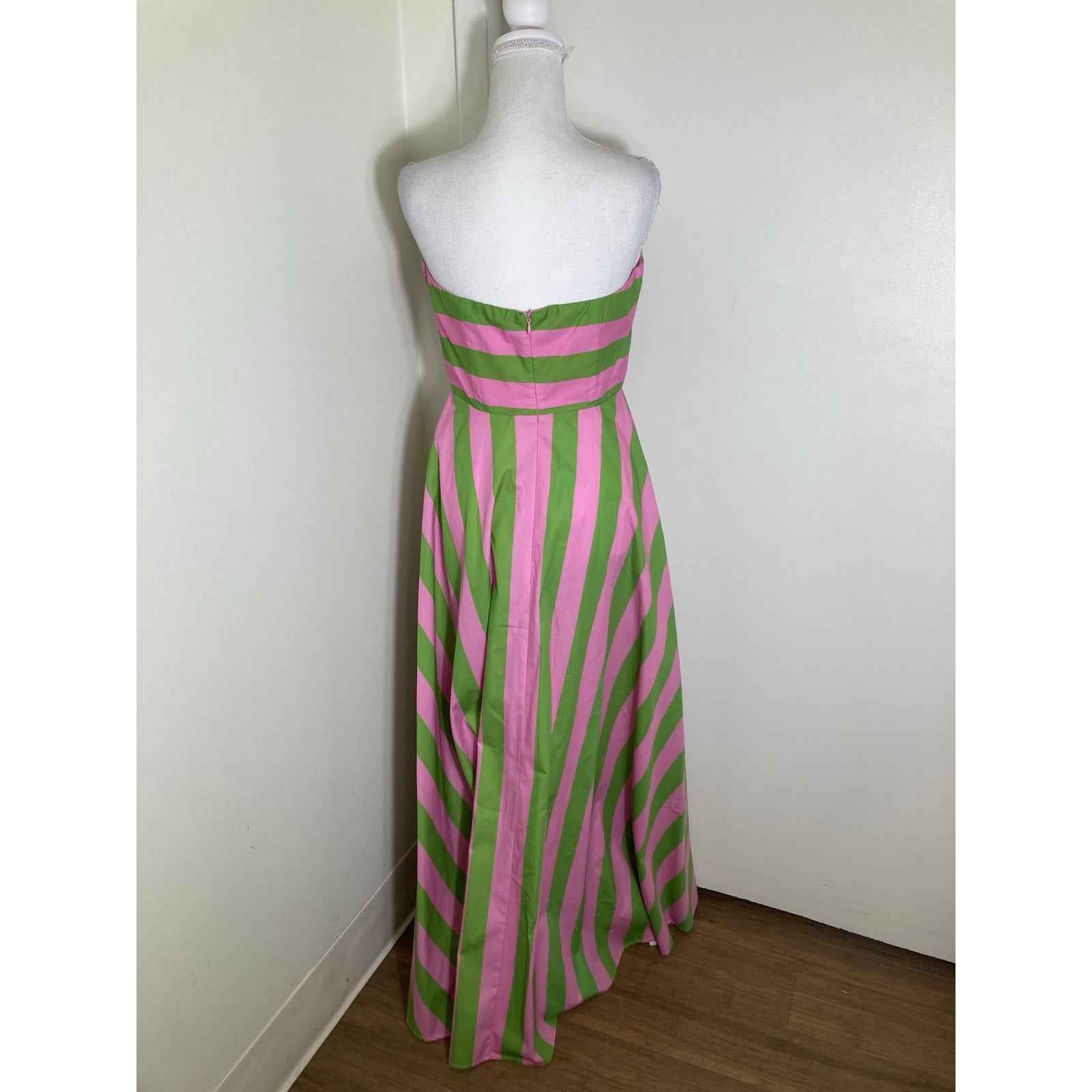 Aston Studio Green and Pink Striped Strapless Maxi Dress Sz 6