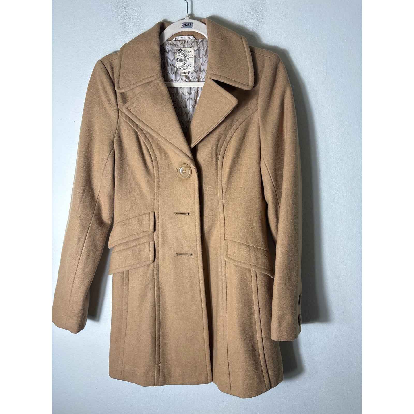 Anthropologie Tulle Camel Colored Long Sleeve Wool/Viscose Blend Long Jacket S
