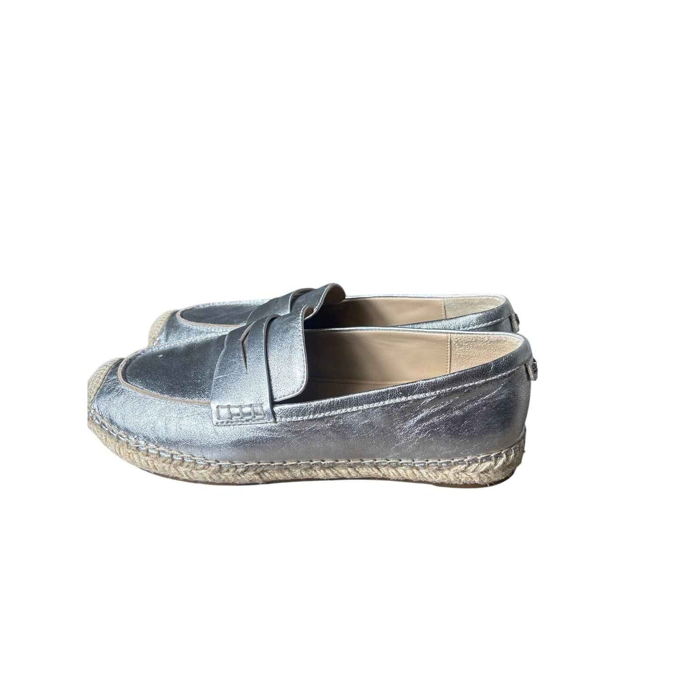Sam Edelman Silver Metallic Espadrille Penny Loafer Sz 8