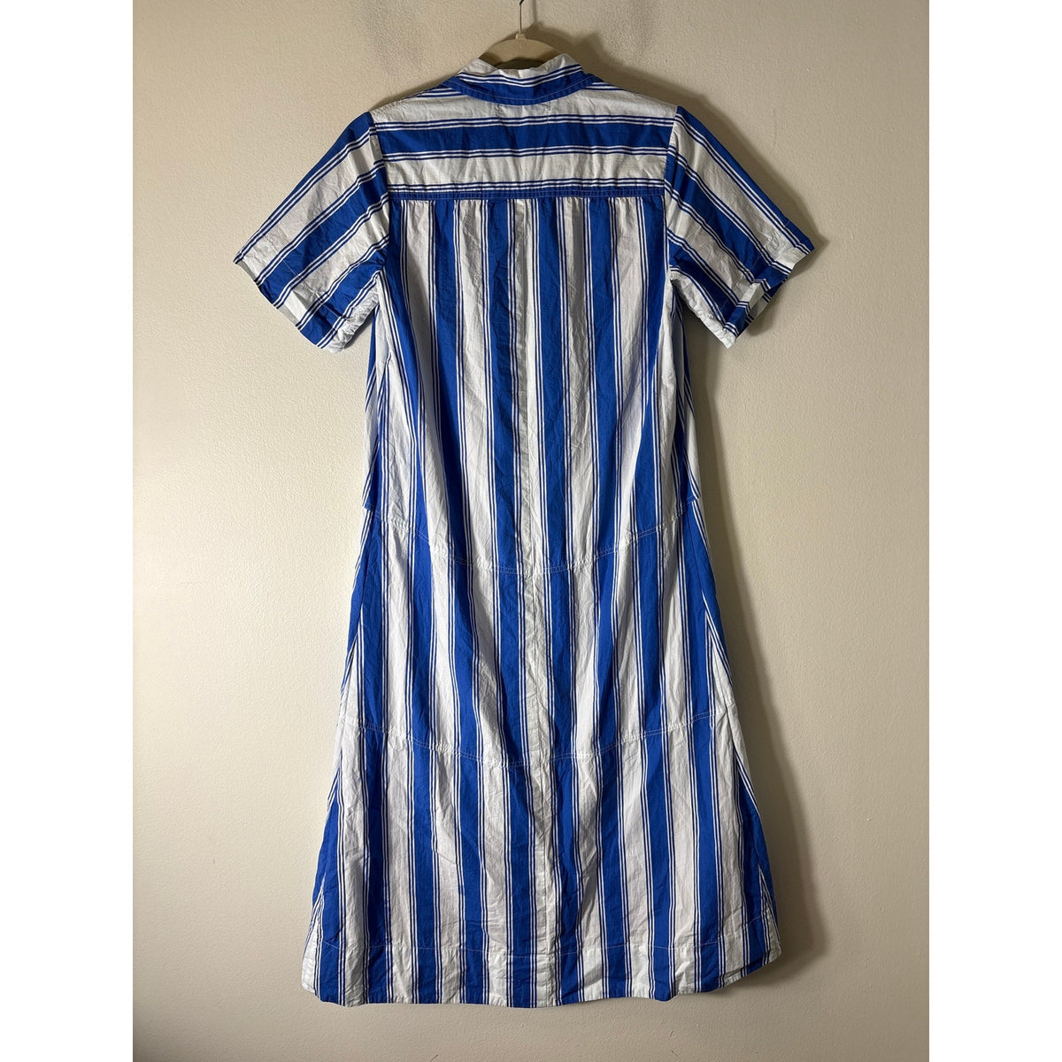 LIVRO Blue WHITE Stripe Cotton Short Sleeve button Up Maxi Dress Sz XS