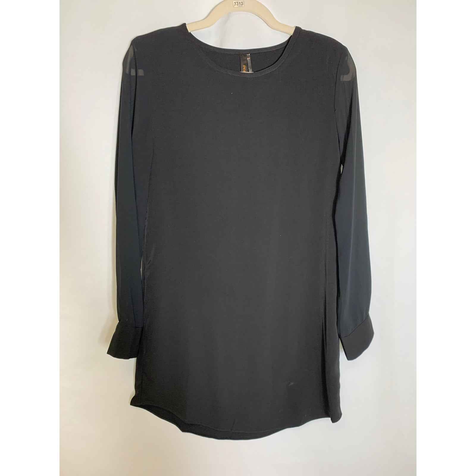 Renee C Black Sheer Long Sleeve Shift Dress Sz S