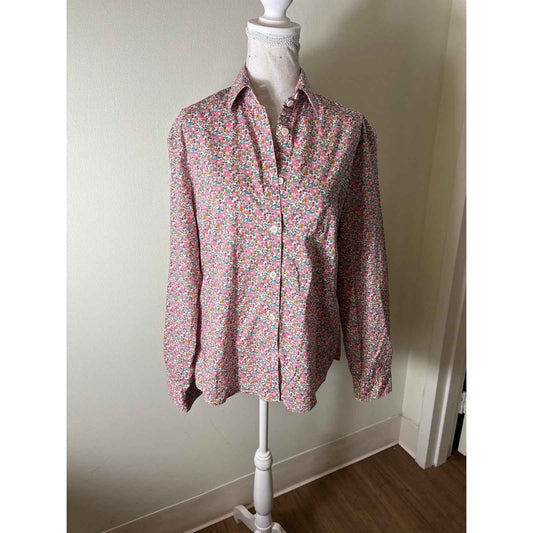 Danielle Rollins Mini Pink Floral Button Up Long Sleeve Shirt Sz M