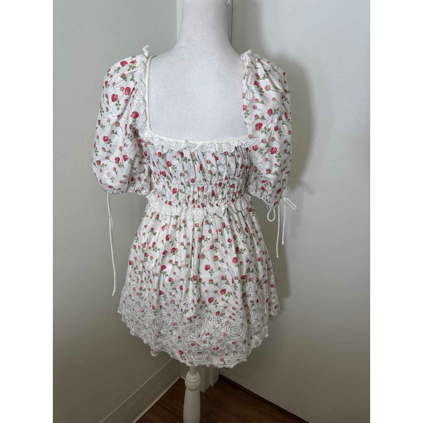 For Love & Lemons White and Pink Floral Mini Dress Sz XS