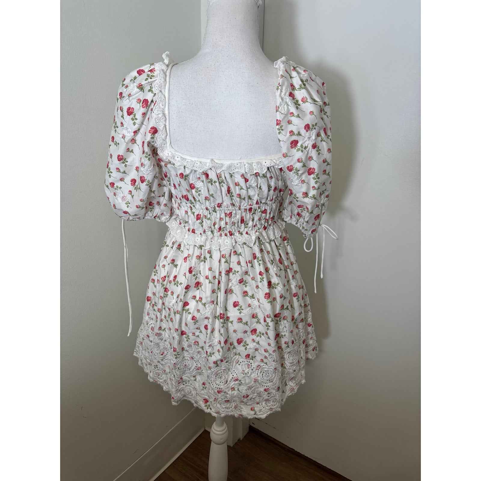 For Love & Lemons White and Pink Floral Mini Dress Sz XS
