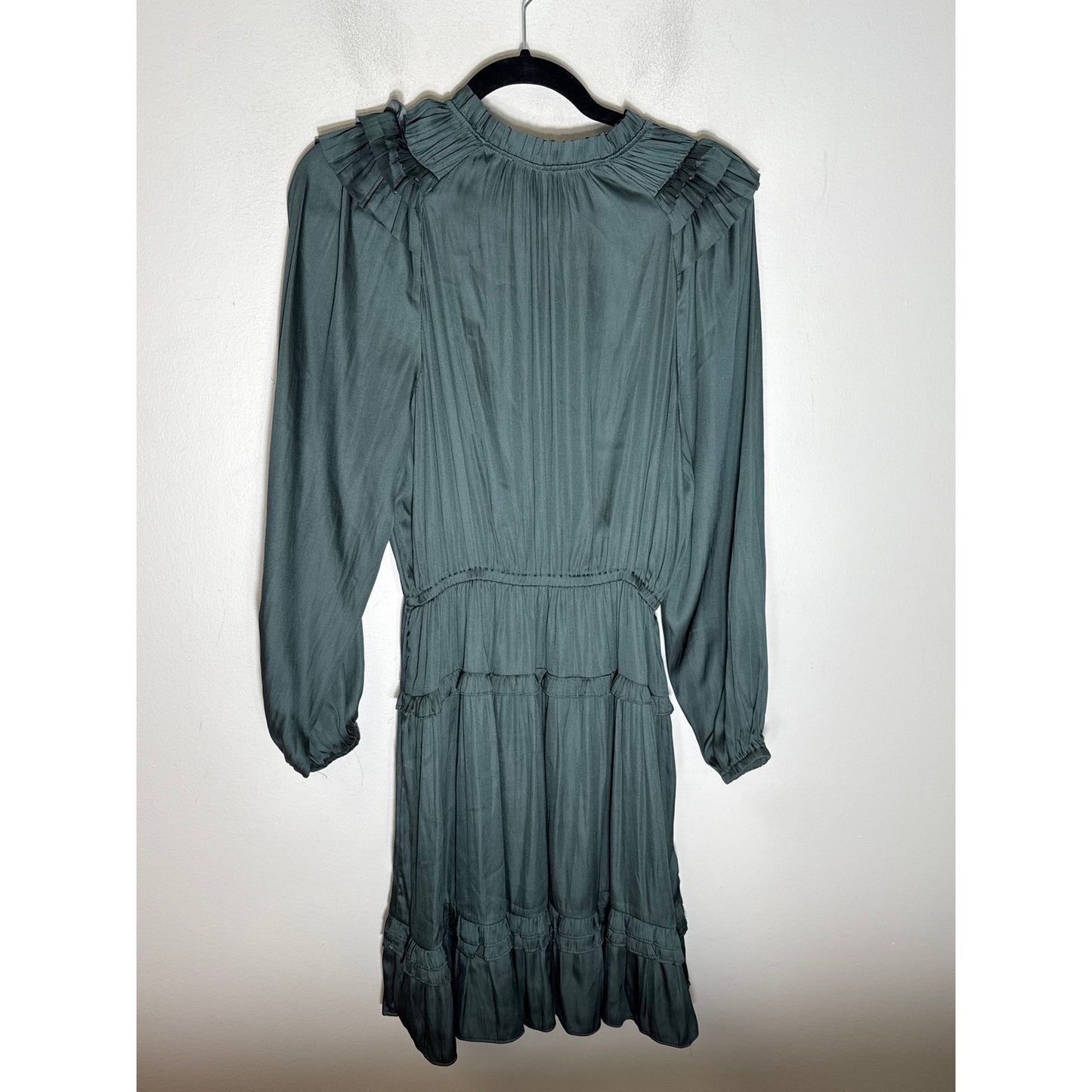 Current Air Green Silky Long Sleeve Mini Tiered Dress Sz S