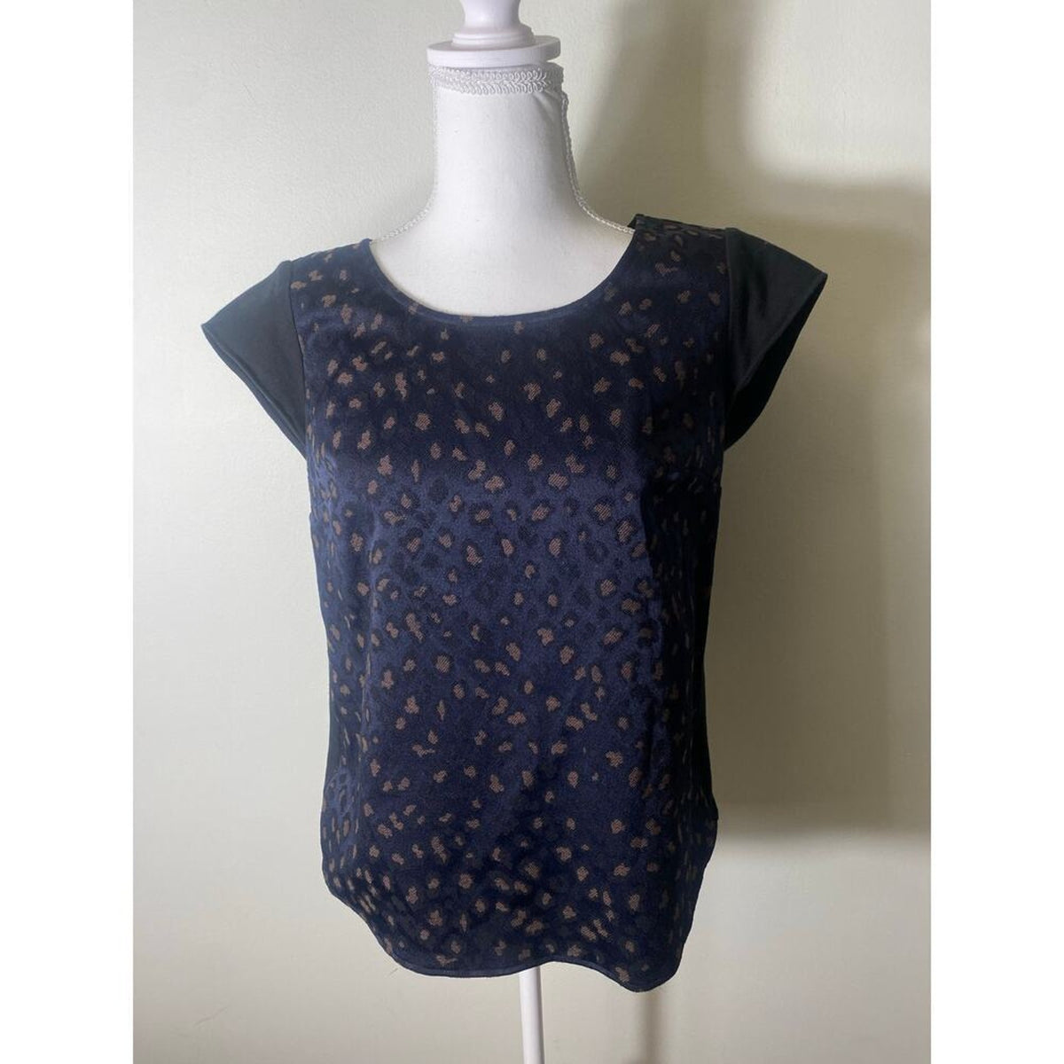 Smith New York Navy Blue Cheetah Cap Sleeve Mixed Media XS