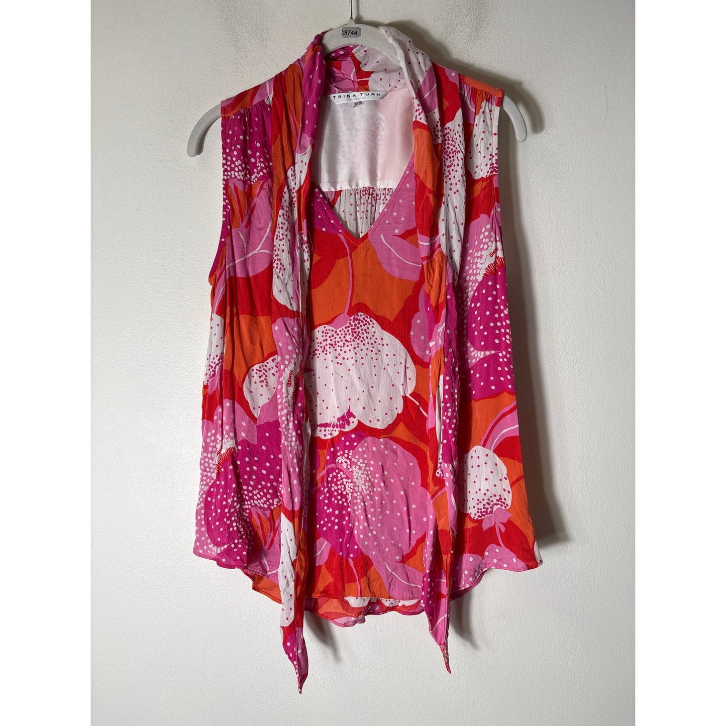 Trina Turk Pink Orange Sleeveless Silk Blend Top Sz M