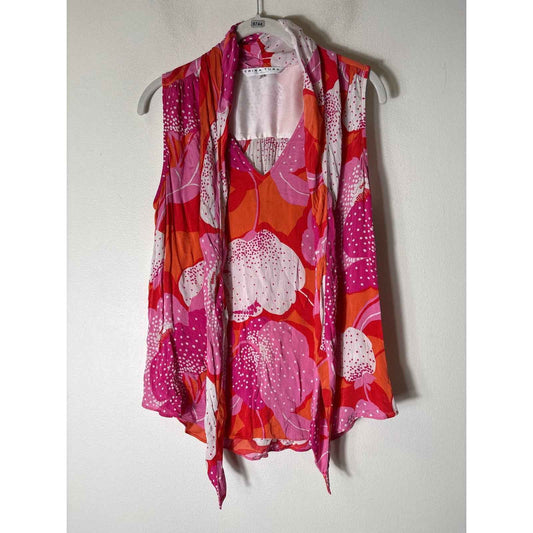 Trina Turk Pink Orange Sleeveless Silk Blend Top Sz M