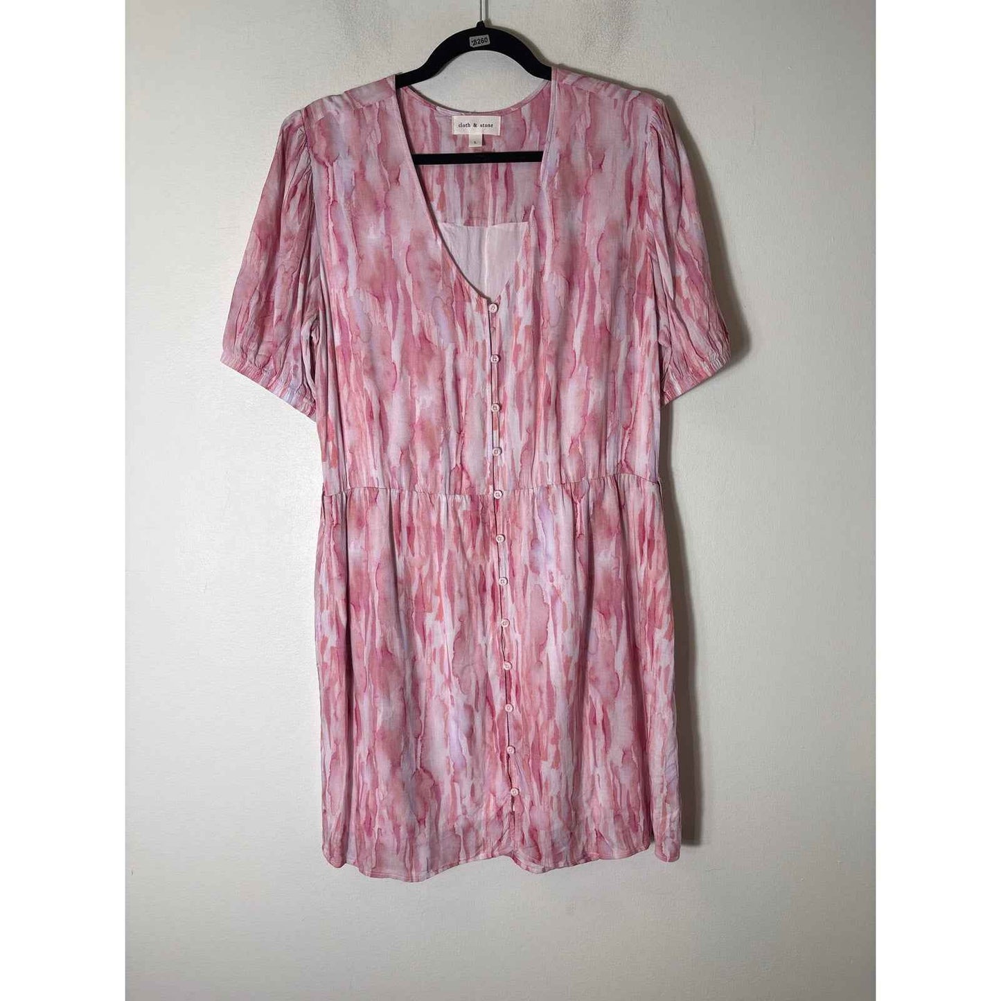 Cloth & Stone Pink Watercolor Pull Sleeve Mini Dress Sz L