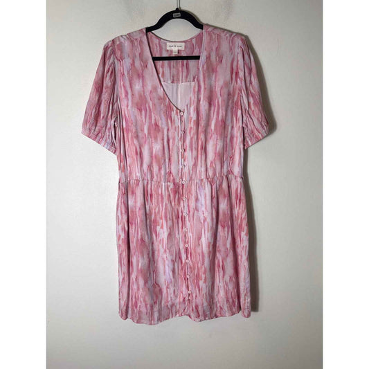 Cloth & Stone Pink Watercolor Pull Sleeve Mini Dress Sz L