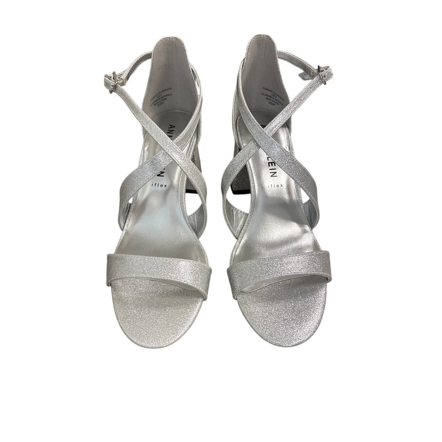 Anne Klein Silver Sparkle Block Heel Sandals Sz 8