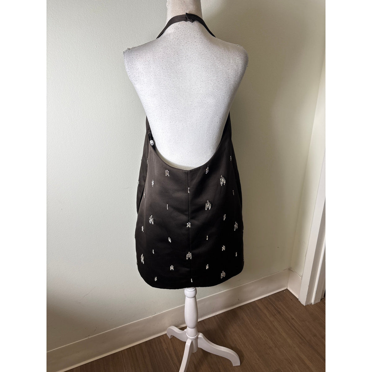 A.L.C Chocolate Brown Halter Rhinstone Embellished Mini Dress Sz 10