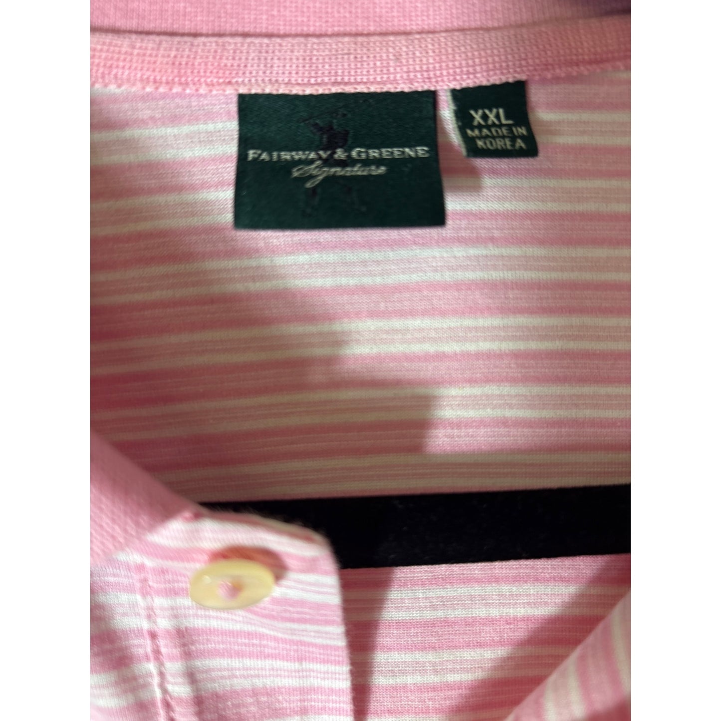 Mens Fairway & Greene Pink White Stripe Short Sleeve Polo Style Shirt Sz XXL