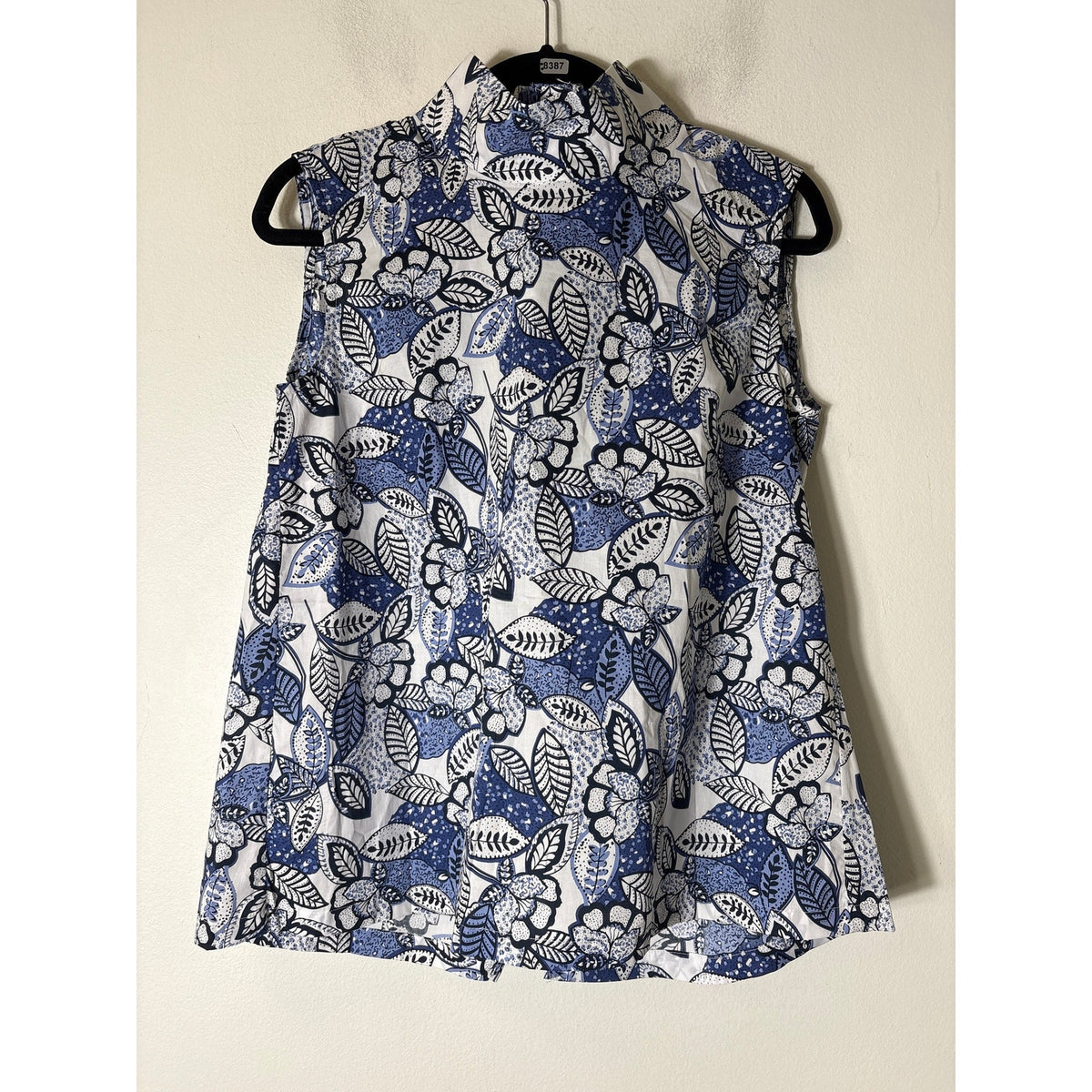 NWT Buru Sleeveless Blue Leaves Mod Top Sz S