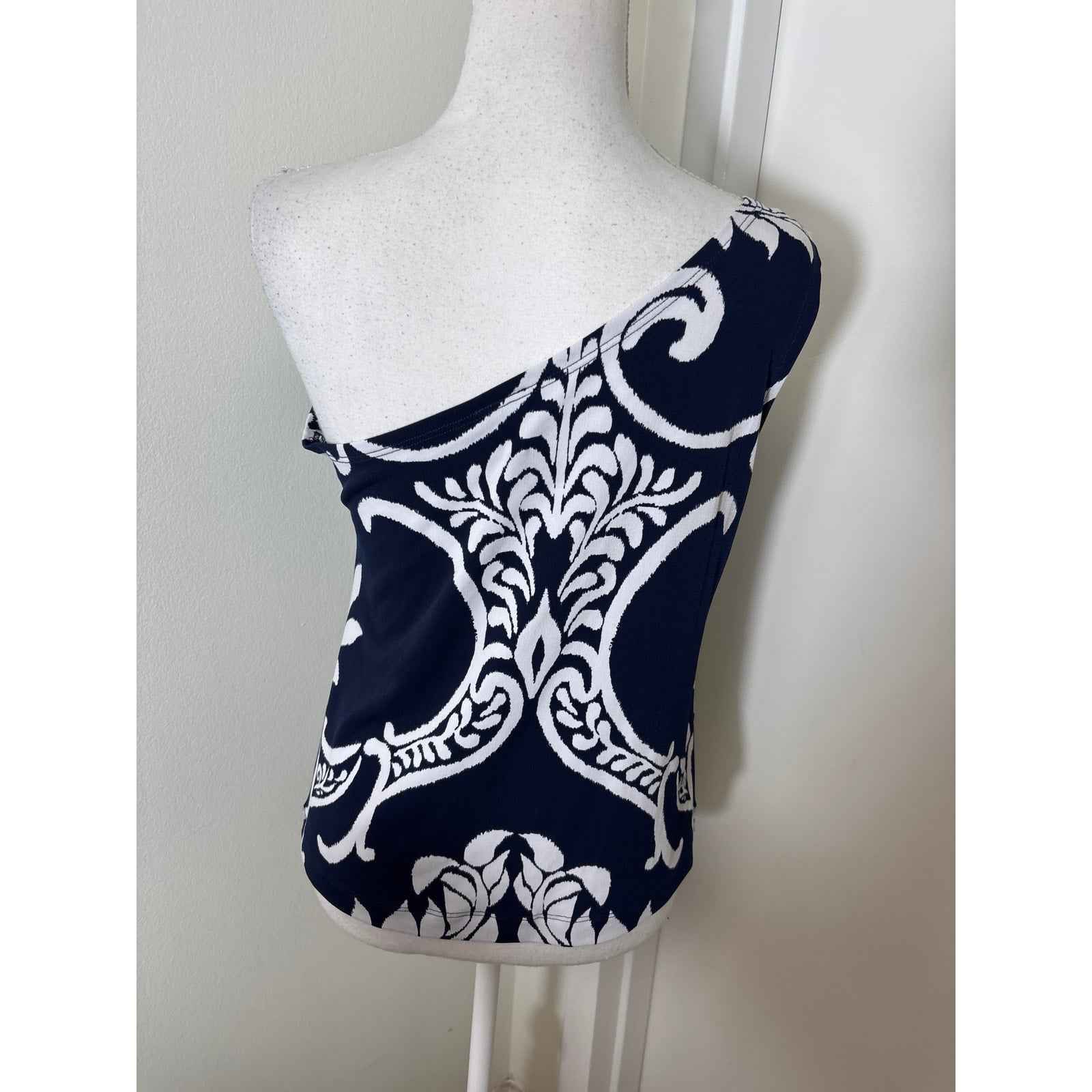 Clara Sun Woo Navy and White One SHoulder Pants Set Sz M