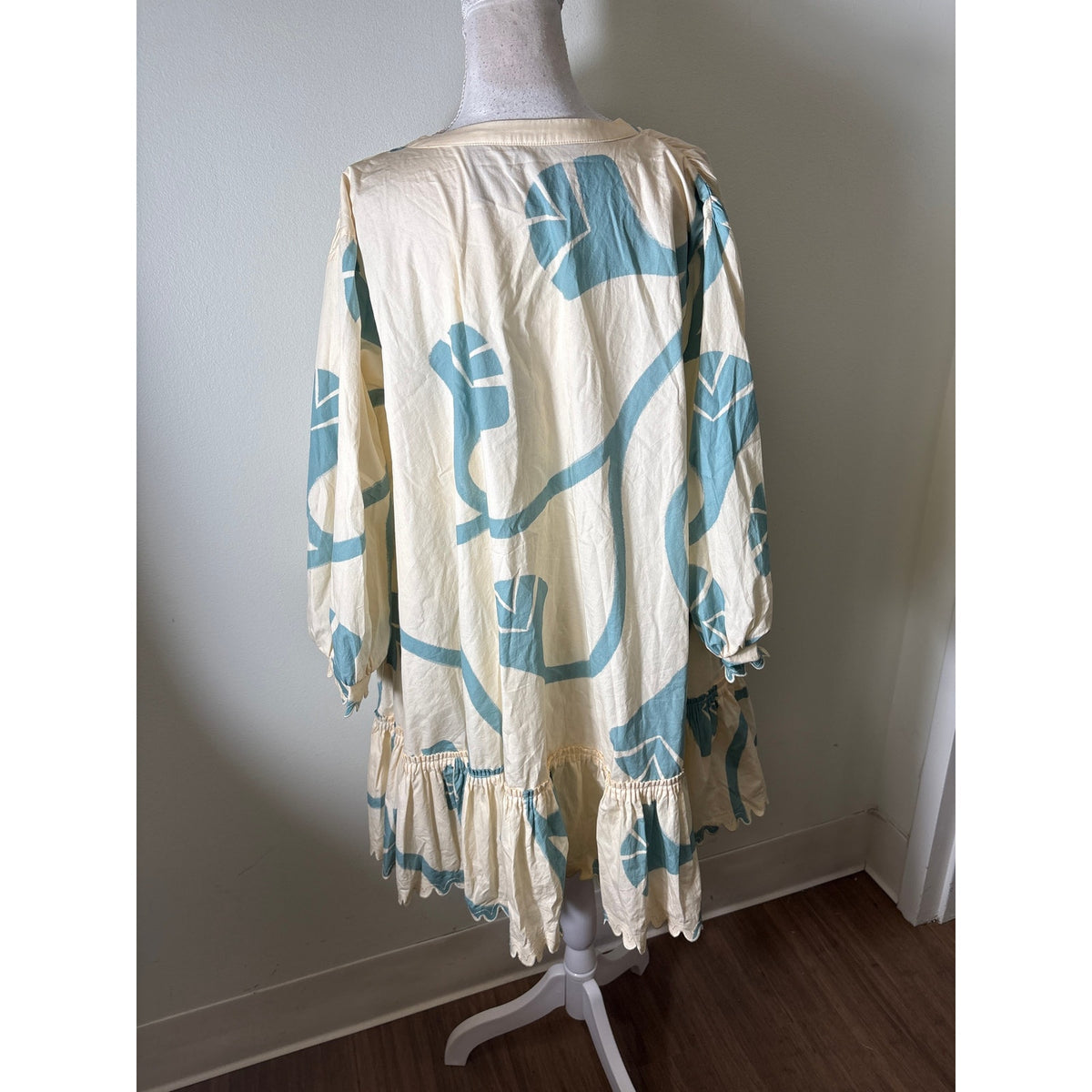 Agua Bendita Teal and Cream Colonial Geometria Dress Sz L