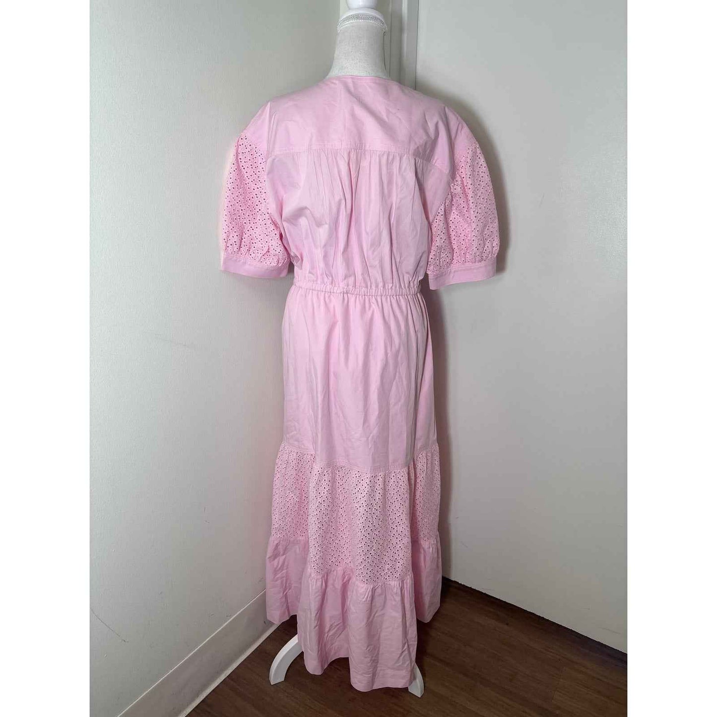 Derek Lam IO Crosby Pink Short Sleeve Eyelet Cotton Maxi Dress Sz 10